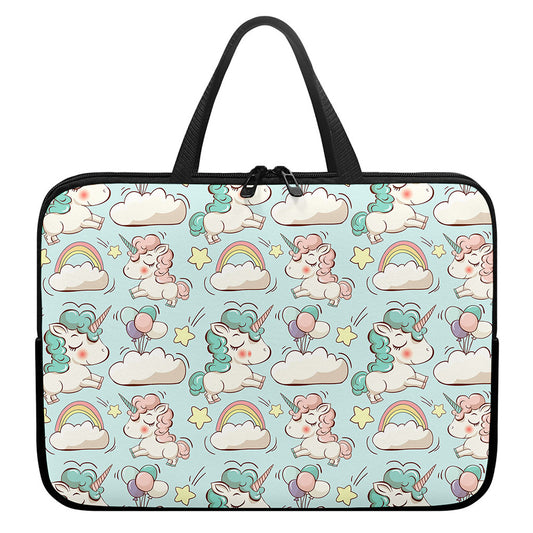 Cute Rainbow Unicorn Pattern Print Laptop Sleeve With Handle