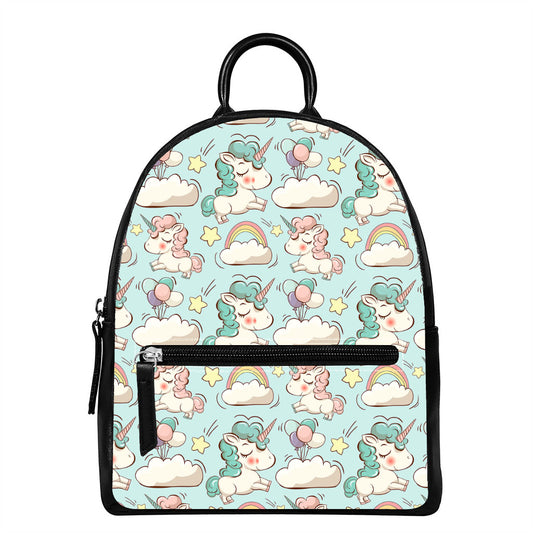 Cute Rainbow Unicorn Pattern Print Leather Backpack
