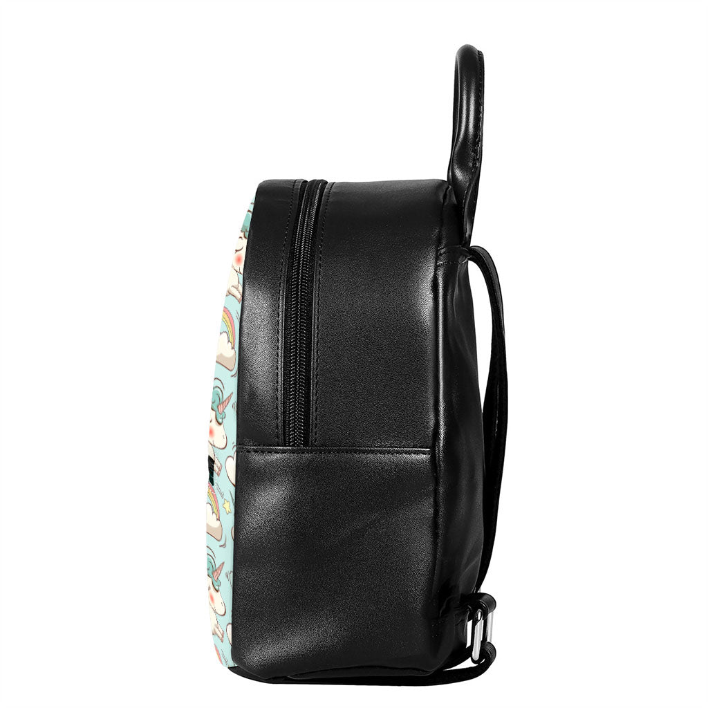 Cute Rainbow Unicorn Pattern Print Leather Backpack