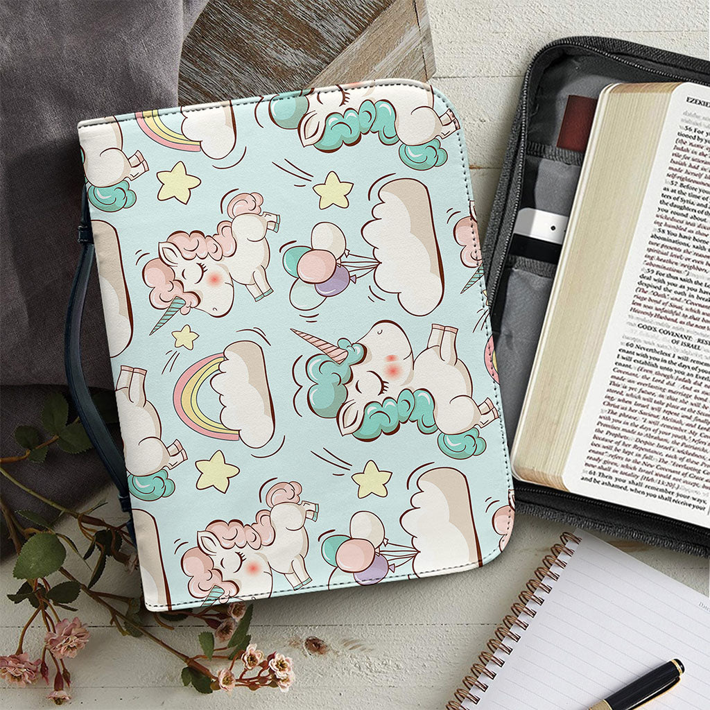 Cute Rainbow Unicorn Pattern Print Leather Bible Cover