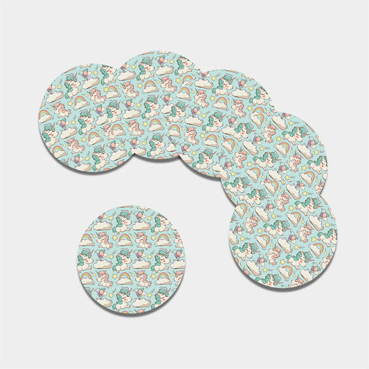 Cute Rainbow Unicorn Pattern Print Leather Coaster Set