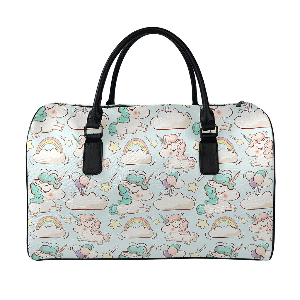 Cute Rainbow Unicorn Pattern Print Leather Duffle Bag