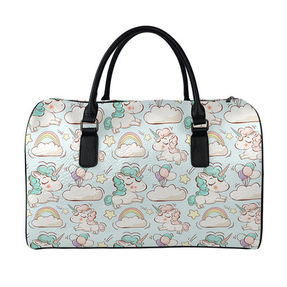 Cute Rainbow Unicorn Pattern Print Leather Duffle Bag