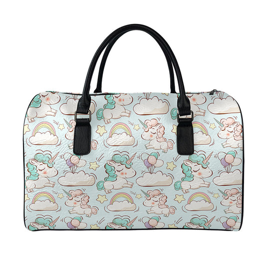 Cute Rainbow Unicorn Pattern Print Leather Duffle Bag
