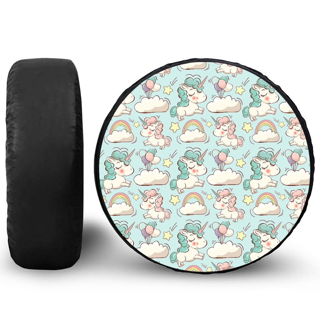 Cute Rainbow Unicorn Pattern Print Leather Spare Tire Cover