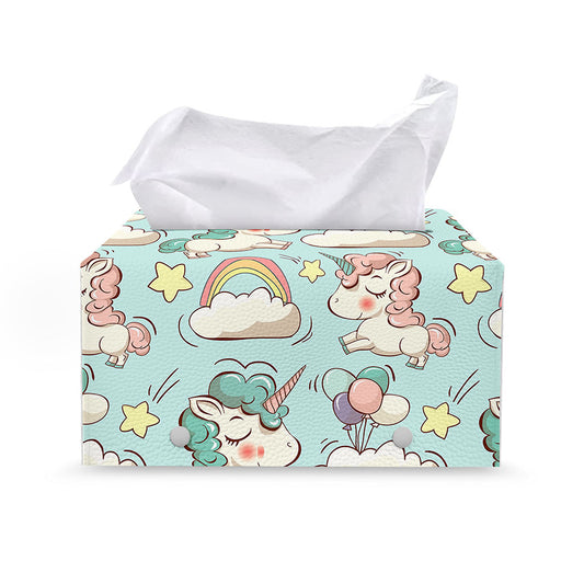 Cute Rainbow Unicorn Pattern Print Leather Tissue Box Cover