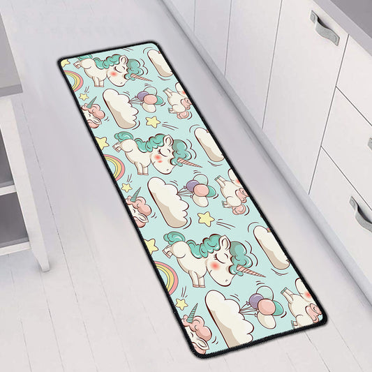 Cute Rainbow Unicorn Pattern Print Long Kitchen Mat