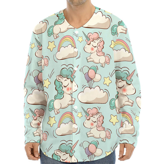 Cute Rainbow Unicorn Pattern Print Long Sleeve Baseball Jersey