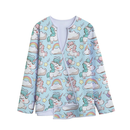 Cute Rainbow Unicorn Pattern Print Long Sleeve Short Coat