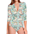 Cute Rainbow Unicorn Pattern Print Long Sleeve Swimsuit