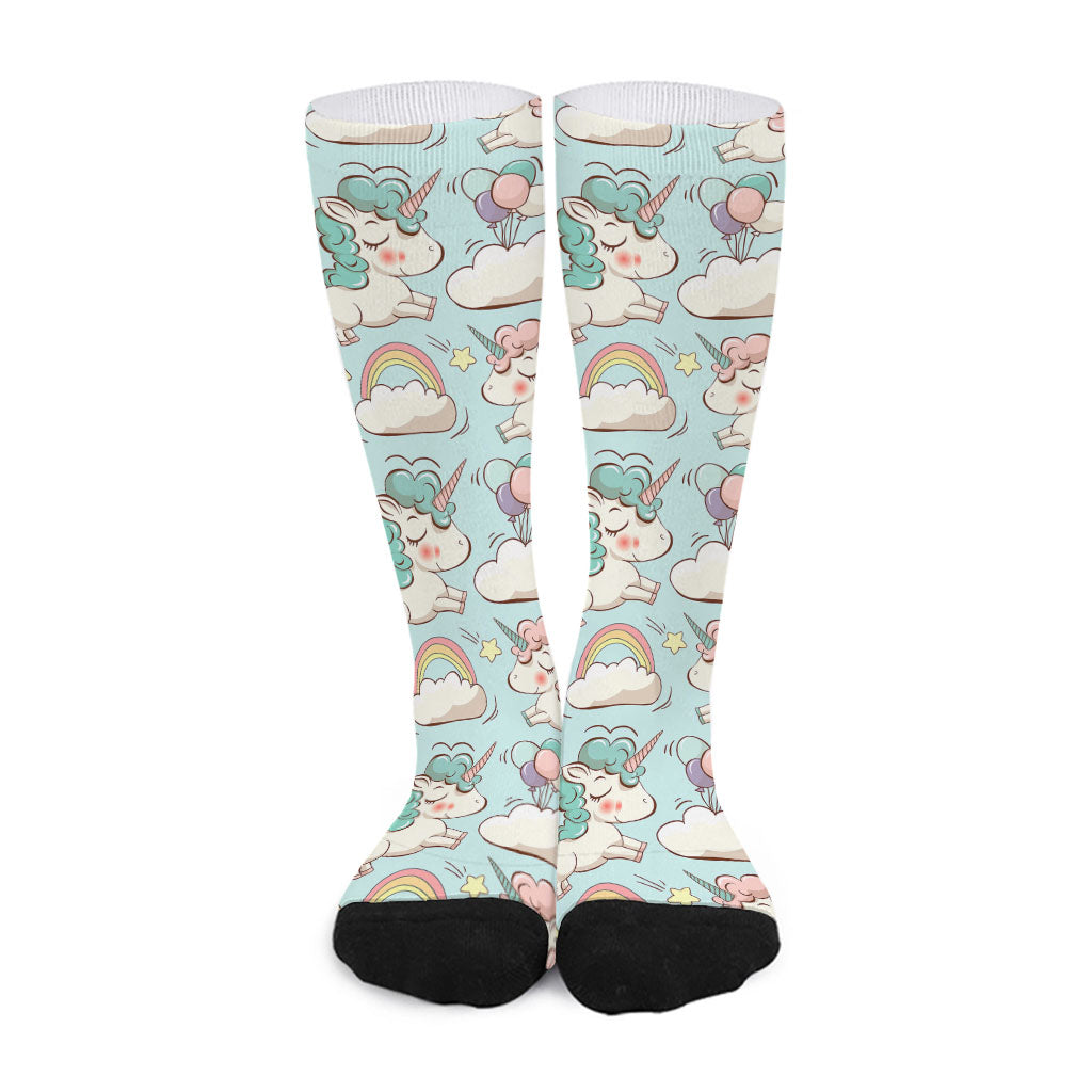 Cute Rainbow Unicorn Pattern Print Long Socks