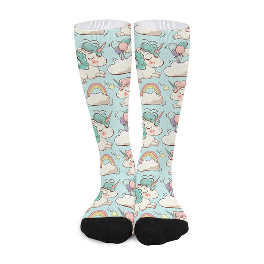 Cute Rainbow Unicorn Pattern Print Long Socks