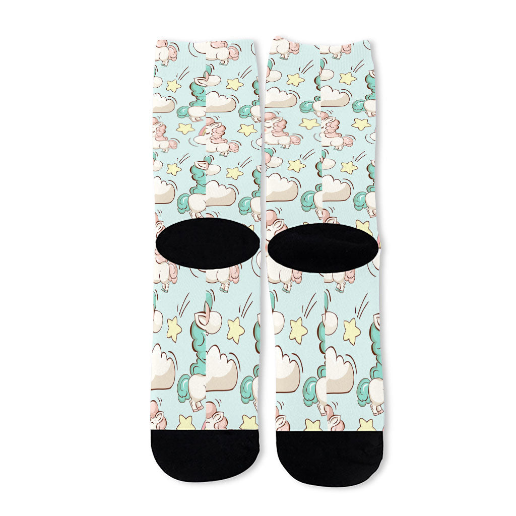Cute Rainbow Unicorn Pattern Print Long Socks