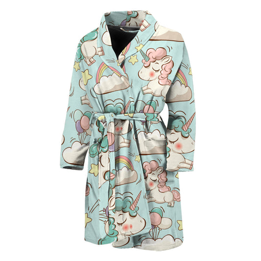 Cute Rainbow Unicorn Pattern Print Men's Bathrobe