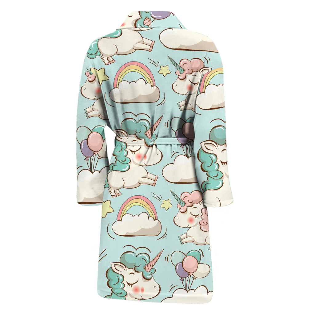 Cute Rainbow Unicorn Pattern Print Men's Bathrobe