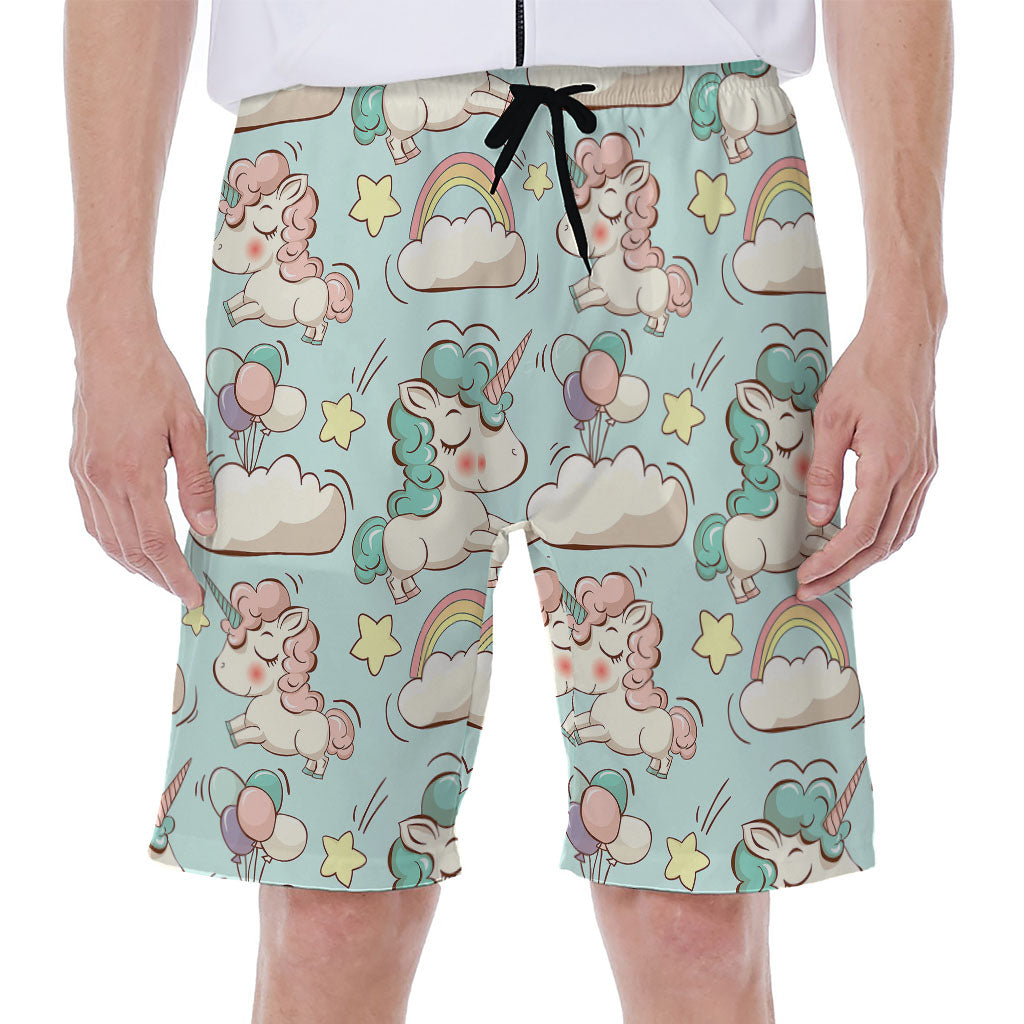 Cute Rainbow Unicorn Pattern Print Men's Beach Shorts