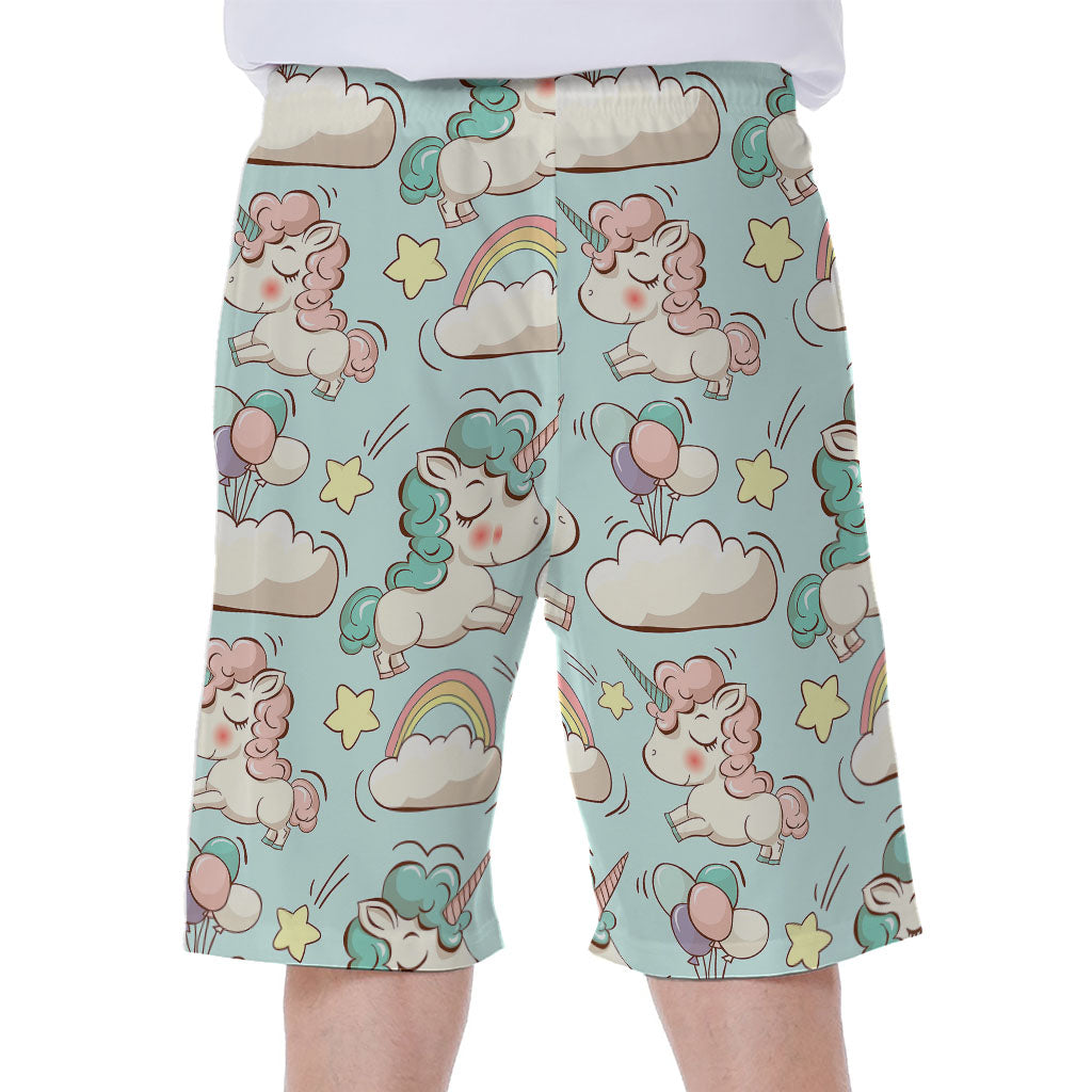 Cute Rainbow Unicorn Pattern Print Men's Beach Shorts
