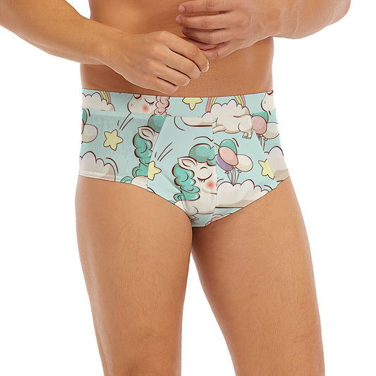 Cute Rainbow Unicorn Pattern Print Men's Briefs
