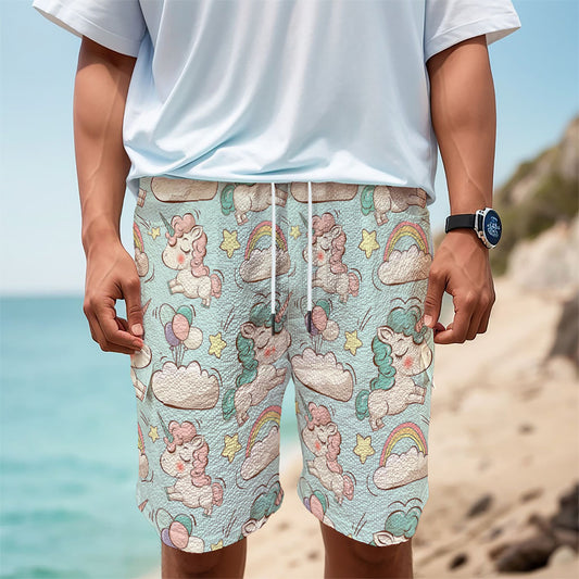 Cute Rainbow Unicorn Pattern Print Men's Cargo Shorts