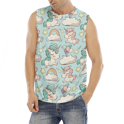 Cute Rainbow Unicorn Pattern Print Men's Fitness Tank Top