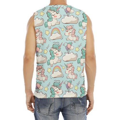 Cute Rainbow Unicorn Pattern Print Men's Fitness Tank Top