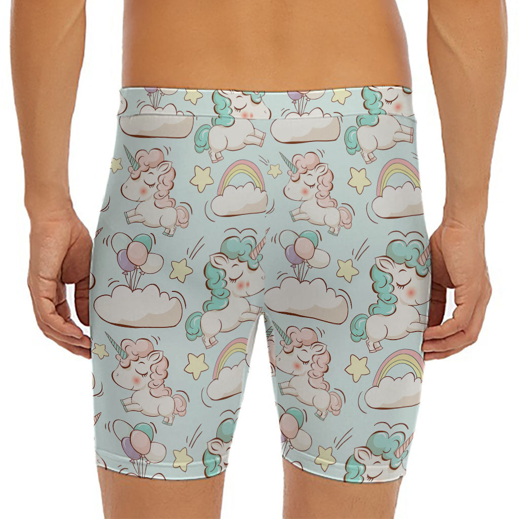 Cute Rainbow Unicorn Pattern Print Men's Long Boxer Briefs
