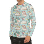 Cute Rainbow Unicorn Pattern Print Men's Long Sleeve Rash Guard