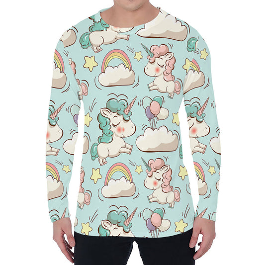 Cute Rainbow Unicorn Pattern Print Men's Long Sleeve T-Shirt
