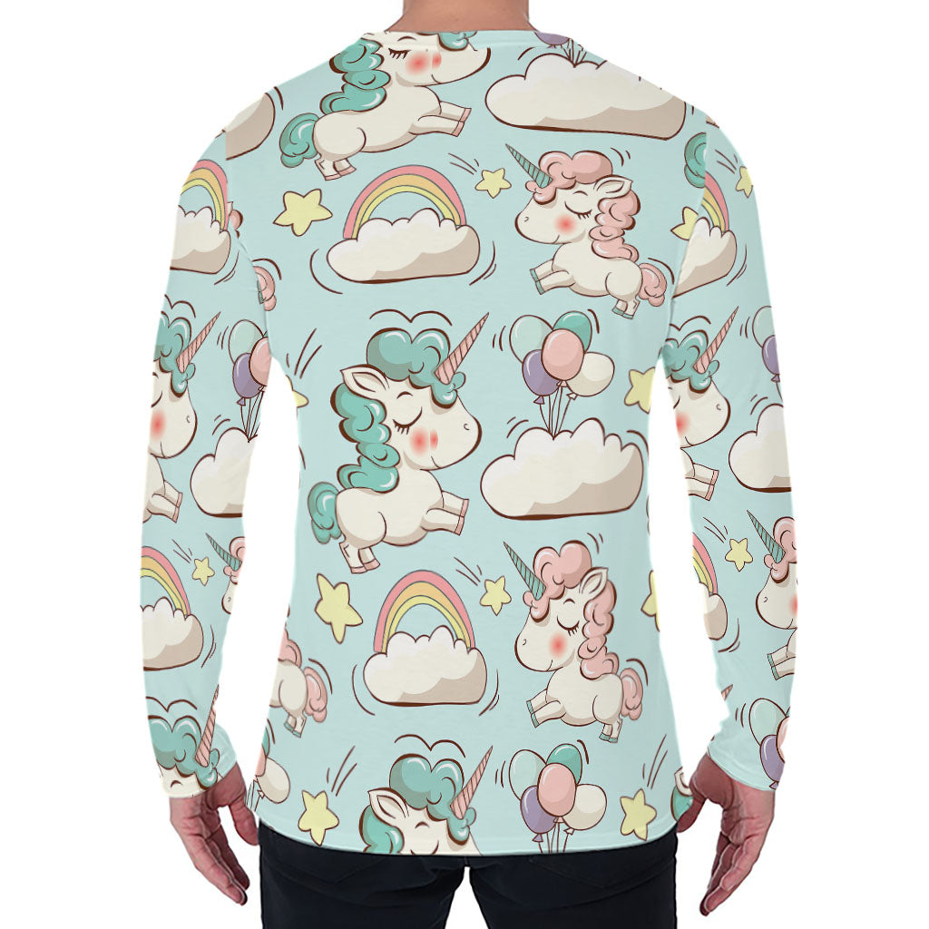 Cute Rainbow Unicorn Pattern Print Men's Long Sleeve T-Shirt
