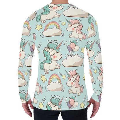 Cute Rainbow Unicorn Pattern Print Men's Long Sleeve T-Shirt