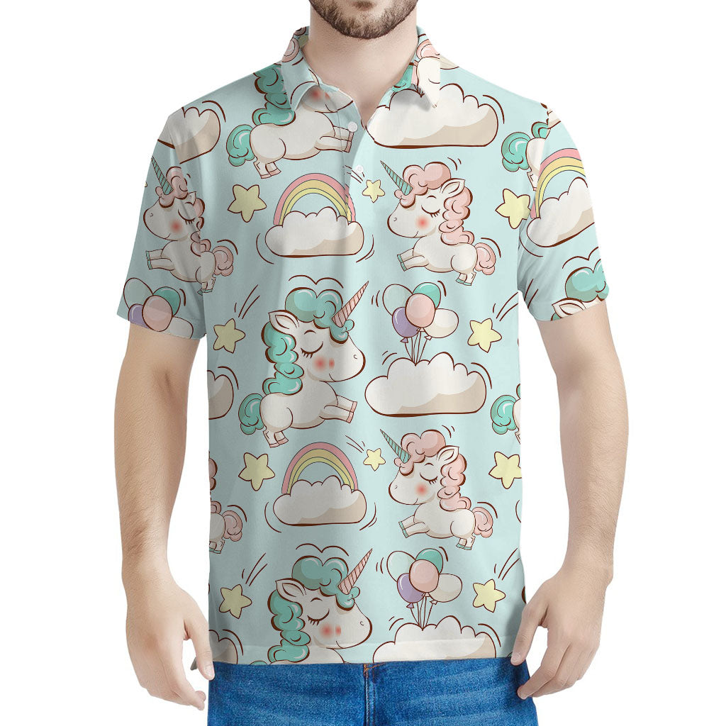 Cute Rainbow Unicorn Pattern Print Men's Polo Shirt