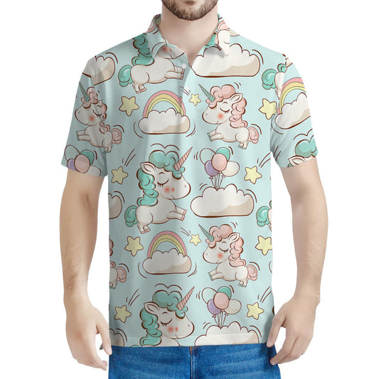 Cute Rainbow Unicorn Pattern Print Men's Polo Shirt