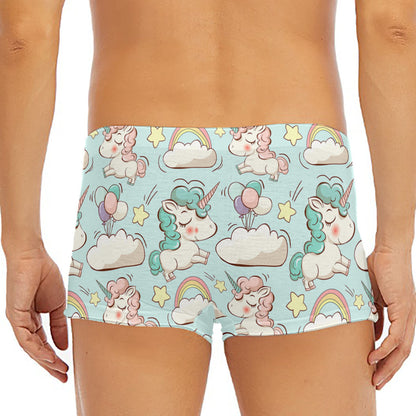 Cute Rainbow Unicorn Pattern Print Men's Short Boxer Briefs