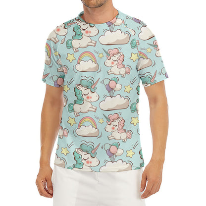 Cute Rainbow Unicorn Pattern Print Men's Short Sleeve Rash Guard