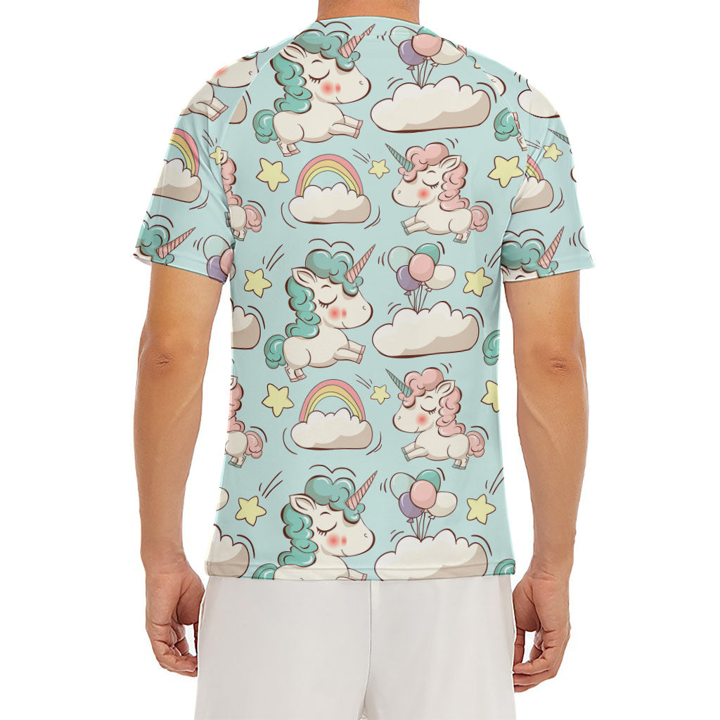 Cute Rainbow Unicorn Pattern Print Men's Short Sleeve Rash Guard