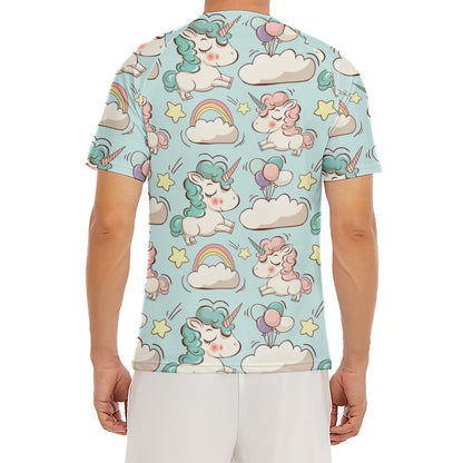 Cute Rainbow Unicorn Pattern Print Men's Short Sleeve Rash Guard