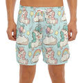 Cute Rainbow Unicorn Pattern Print Men's Split Running Shorts