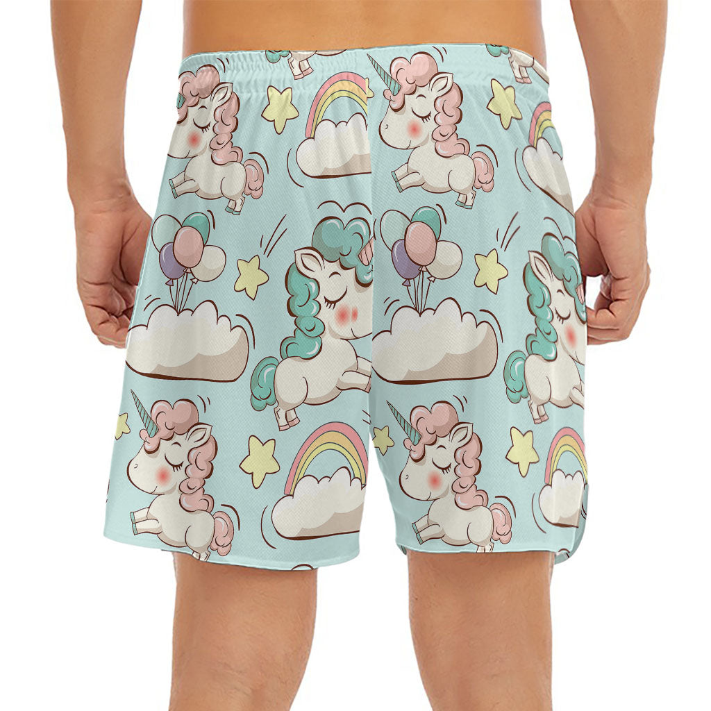 Cute Rainbow Unicorn Pattern Print Men's Split Running Shorts