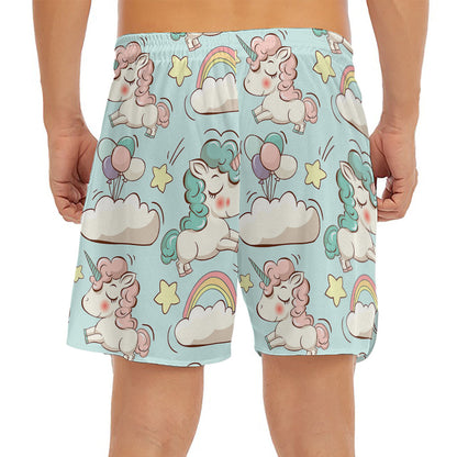 Cute Rainbow Unicorn Pattern Print Men's Split Running Shorts