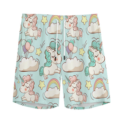 Cute Rainbow Unicorn Pattern Print Men's Sports Shorts