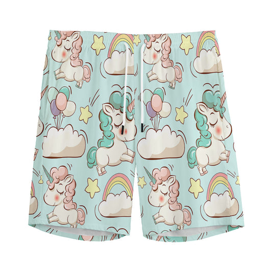 Cute Rainbow Unicorn Pattern Print Men's Sports Shorts