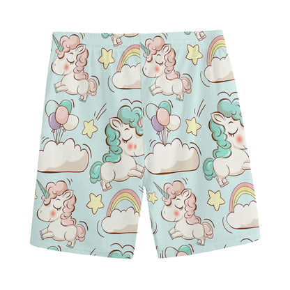 Cute Rainbow Unicorn Pattern Print Men's Sports Shorts