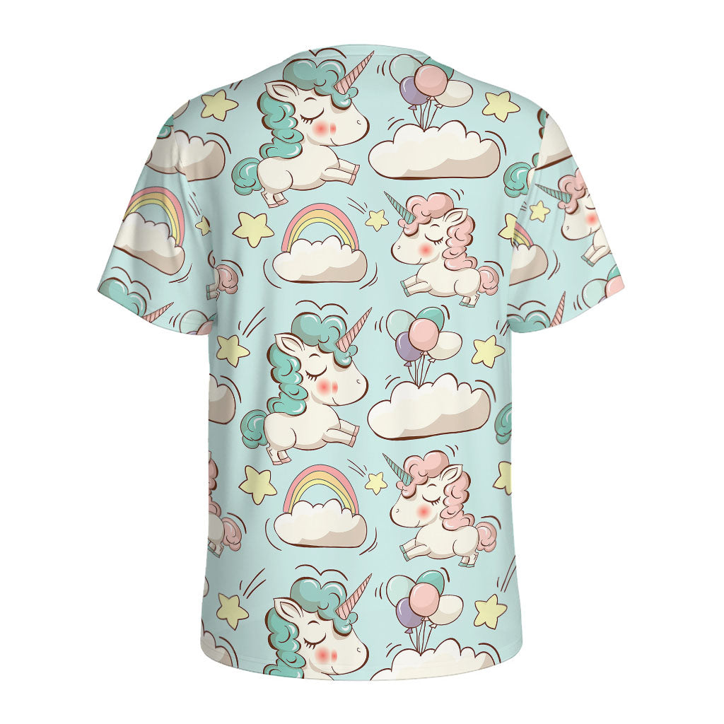 Cute Rainbow Unicorn Pattern Print Men's Sports T-Shirt