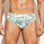 Cute Rainbow Unicorn Pattern Print Men's Swim Briefs