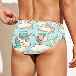 Cute Rainbow Unicorn Pattern Print Men's Swim Briefs