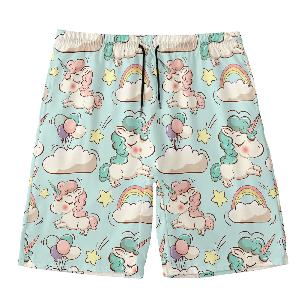 Cute Rainbow Unicorn Pattern Print Men's Swim Trunks