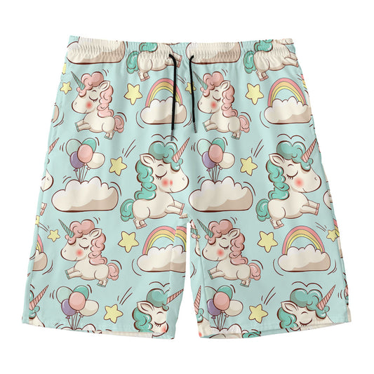 Cute Rainbow Unicorn Pattern Print Men's Swim Trunks