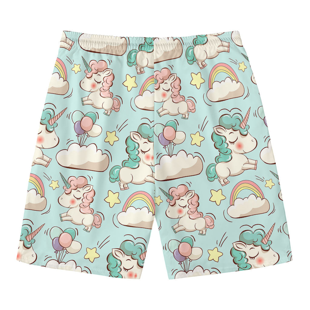 Cute Rainbow Unicorn Pattern Print Men's Swim Trunks