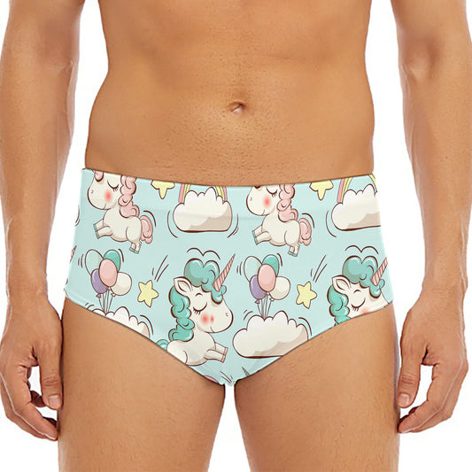 Cute Rainbow Unicorn Pattern Print Men's Triangle Swim Briefs