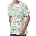 Cute Rainbow Unicorn Pattern Print Men's Velvet T-Shirt